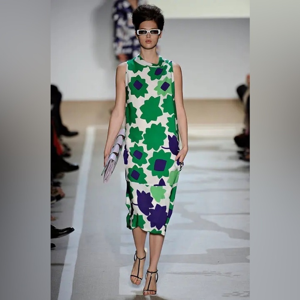 Diane Von Furstenberg White Midi Dress with Green & Purple Floral Print